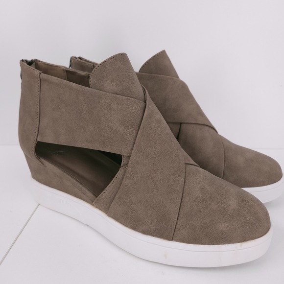 Journee Collection Shoes - Journee Collection Seena Taupe Crossover Platform Wedge Shooties Womens Size‎ 10